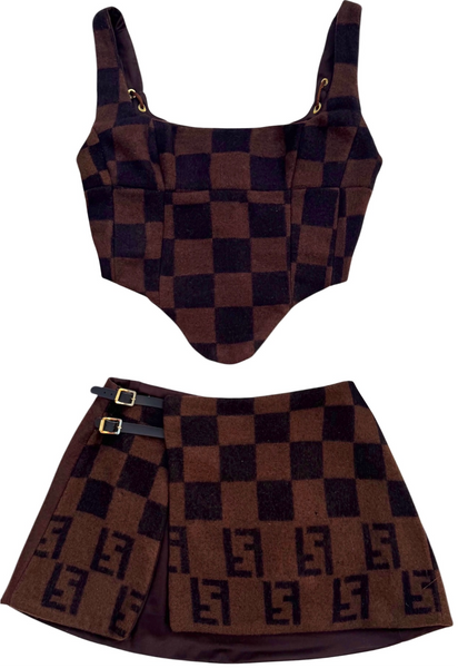 UPCYCLED- FENDI CHECK PRINT CORSET SET - MEDIUM