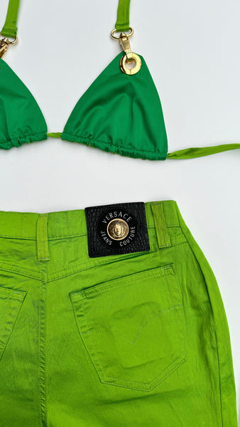 Upcycled Versace Green Satin Skirt Set
