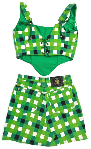 Upcycled Green Checked Versace Corset Set