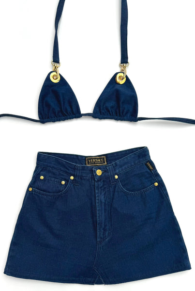 Upcycled Versace Blue Jeans Skirt Set