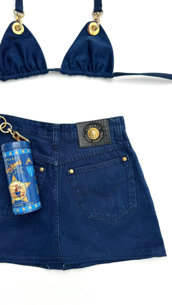 Upcycled Versace Blue Jeans Skirt Set