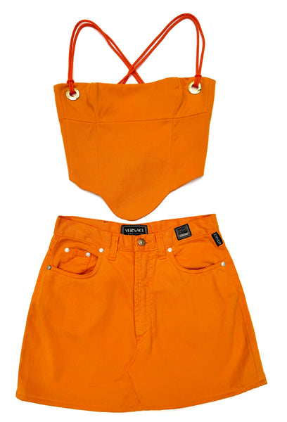 Orange Versace Corset Skirt Set