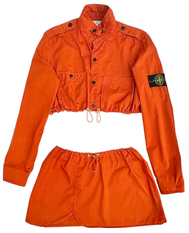 Upcycled Stone Island Orange Skirt Set