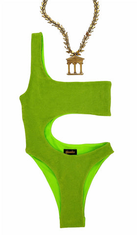 Lime Green Towel Cut Out Swimsuit
