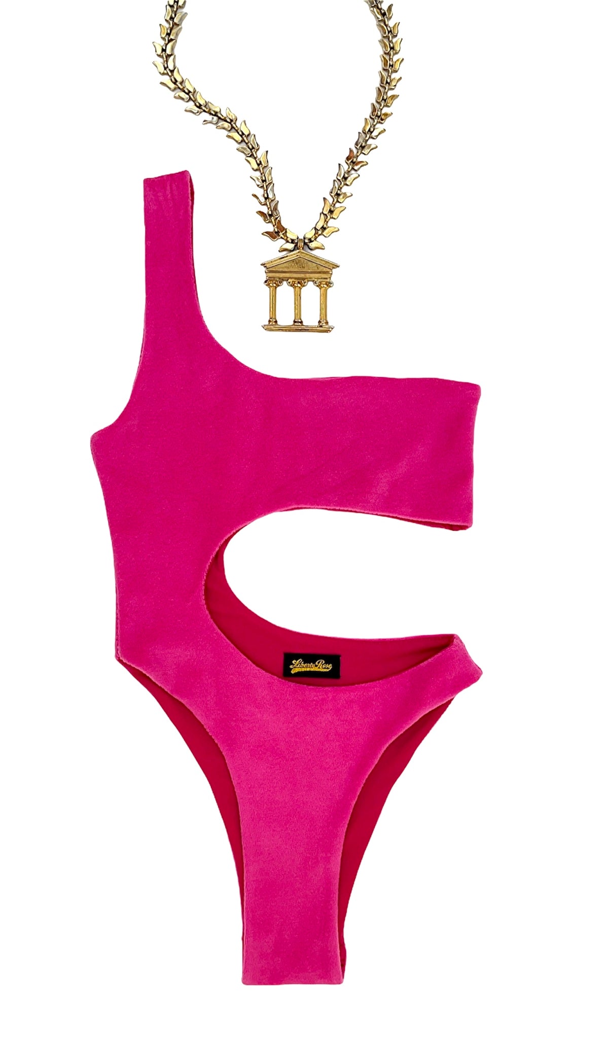 Hot Pink Cut Out Velour Swimsuit