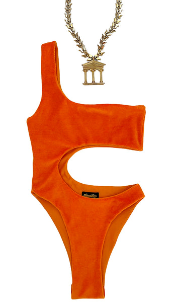 Orange Velour Cut Out Swimsuit