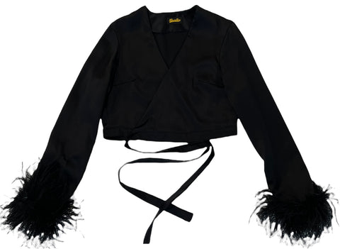 Black Feather Wrap Top - PRE ORDER