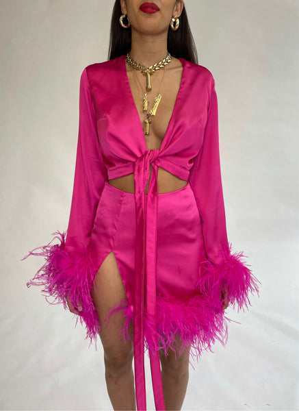 Pink Feather Wrap Top- PRE ORDER