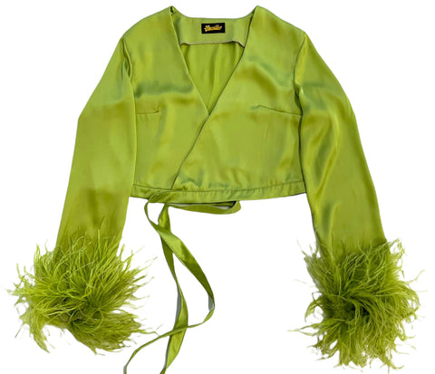 Lime Green Feather Wrap Top - PRE ORDER