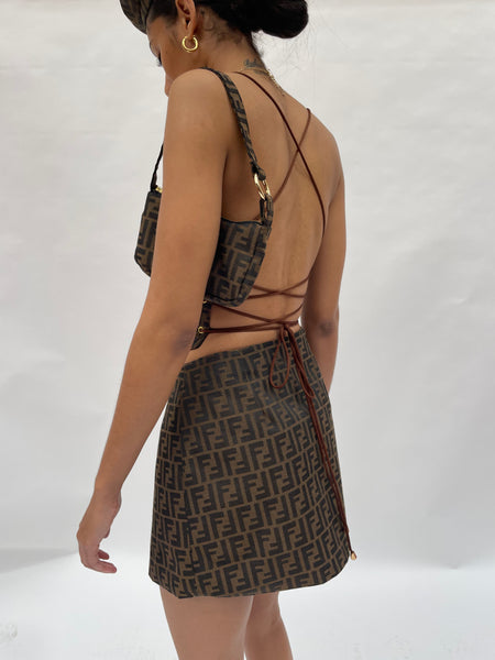 Backless Lace-up Corset Top - Brown